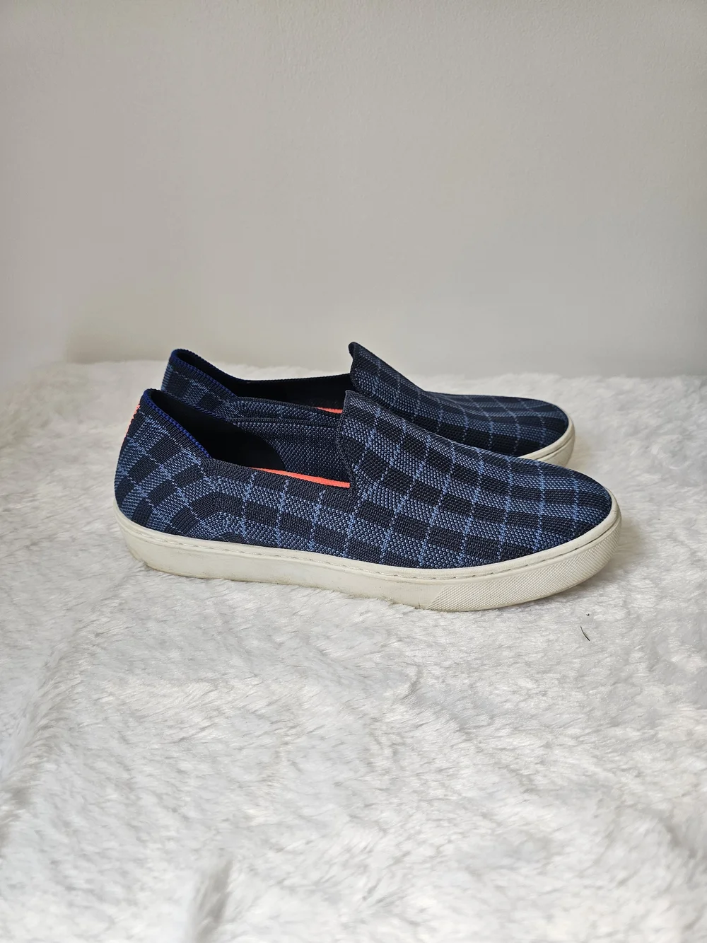 Rothy's The Sneaker Retired Indigo Gingham Slip On Shoes